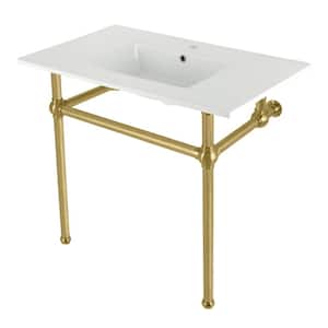 Fauceture 37 in. Ceramic Console Sink Set with Brass Legs in White/Brushed Brass