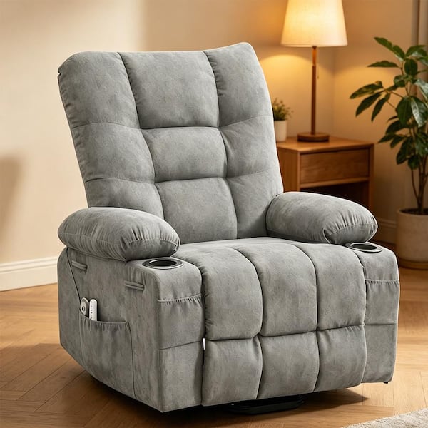 Power Lift Recliner Chair for Elderly, Standing Chair Recliner with Massage and Heat, Soft Padded Upholstery, Gray