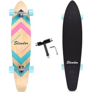 Cosmo 42 in. Geometric Pink Longboard Skateboard Drop Through Deck Complete Maple Cruiser Freestyle, Camber Concave