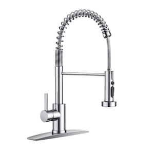 Single-Handle Pull Down Sprayer Kitchen Faucet with Deckplate in Chrome