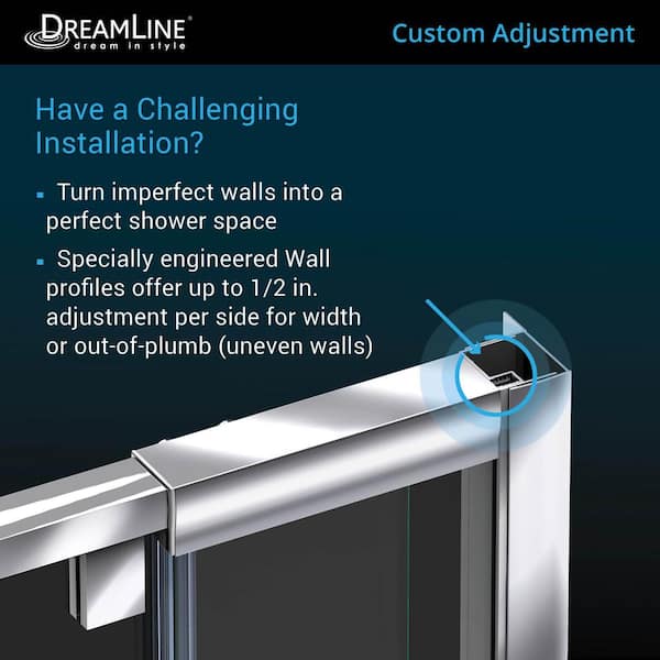 DreamLine Flex 56-60 in. W x 72 in. H Semi-Frameless Pivot Shower