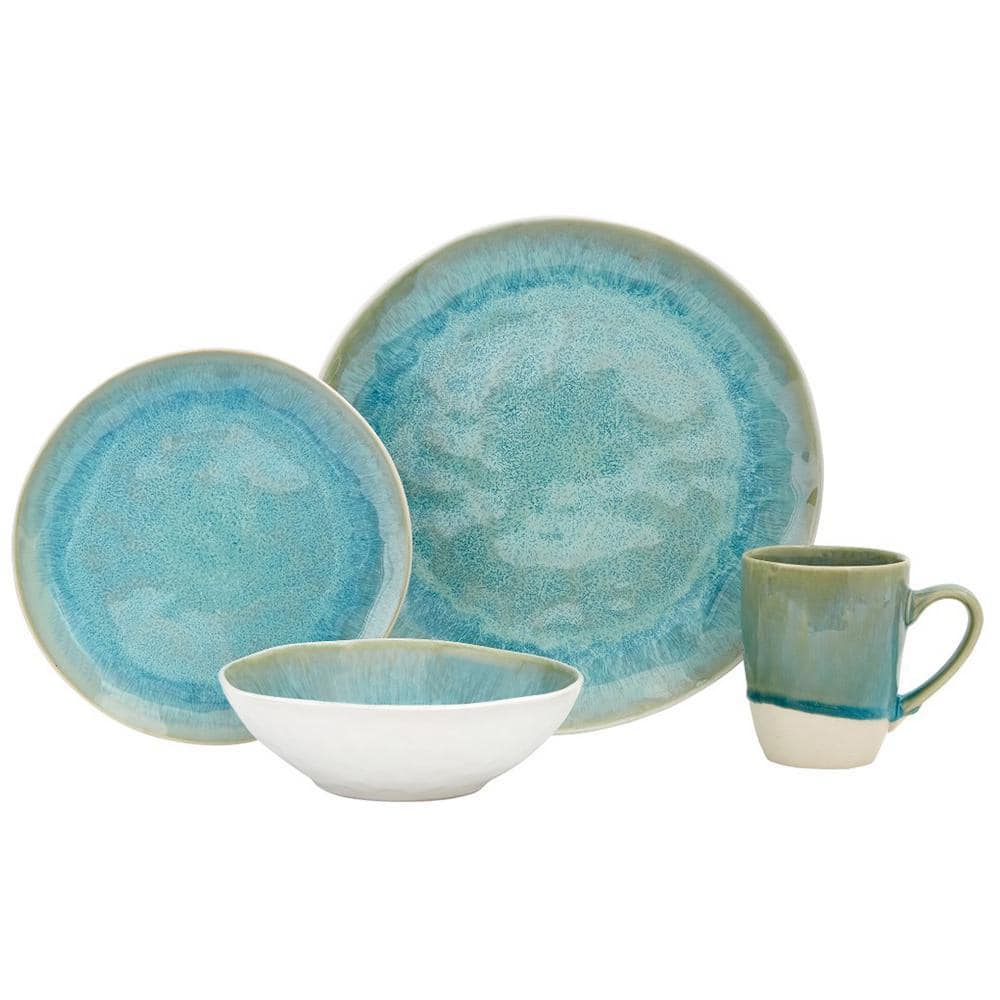 BAUM 16-Piece Celestite Turquoise Ceramic Dinnerware Set (Service for 4 ...