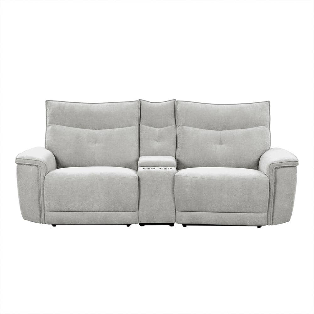 Marta 92.5 in. W Mist Gray Textured Fabric Power Double Reclining 2-Seater 