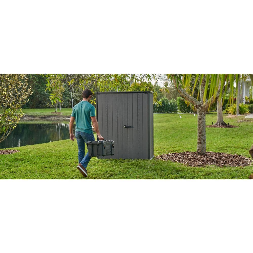 Gray Resin Vertical Outdoor Storage Shed with Double Doors