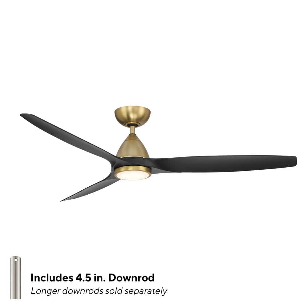 Soft Brass and Matte Black 62" Smart Ceiling Fan with LED Light and Remote