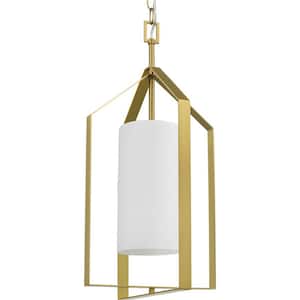 Vertex Collection 1-Light Brushed Gold Etched White Contemporary Foyer Light