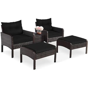 5-Piece Wicker Outdoor Patio Set Sectional Rattan Wicker Furniture Set with Black Cushion