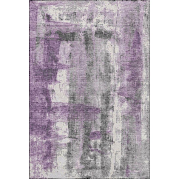 Mayfield Premium Machine Washable Abstract AMF1982 Purple 5 ft. x 7 ft. 6 in. Area Rug