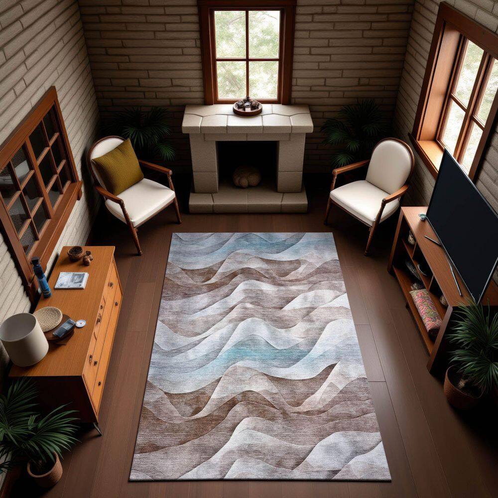 Mayfield Premium Machine Washable Abstract AMF1619 Mocha 10 ft. x 14 ft. Area Rug price history on PriceWatchPro