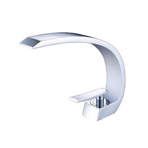 Modern 1-Handle Single-Hole Faucet Bathroom Sink Faucet, Brass Mount Curved Lavatory Faucet in Chrome