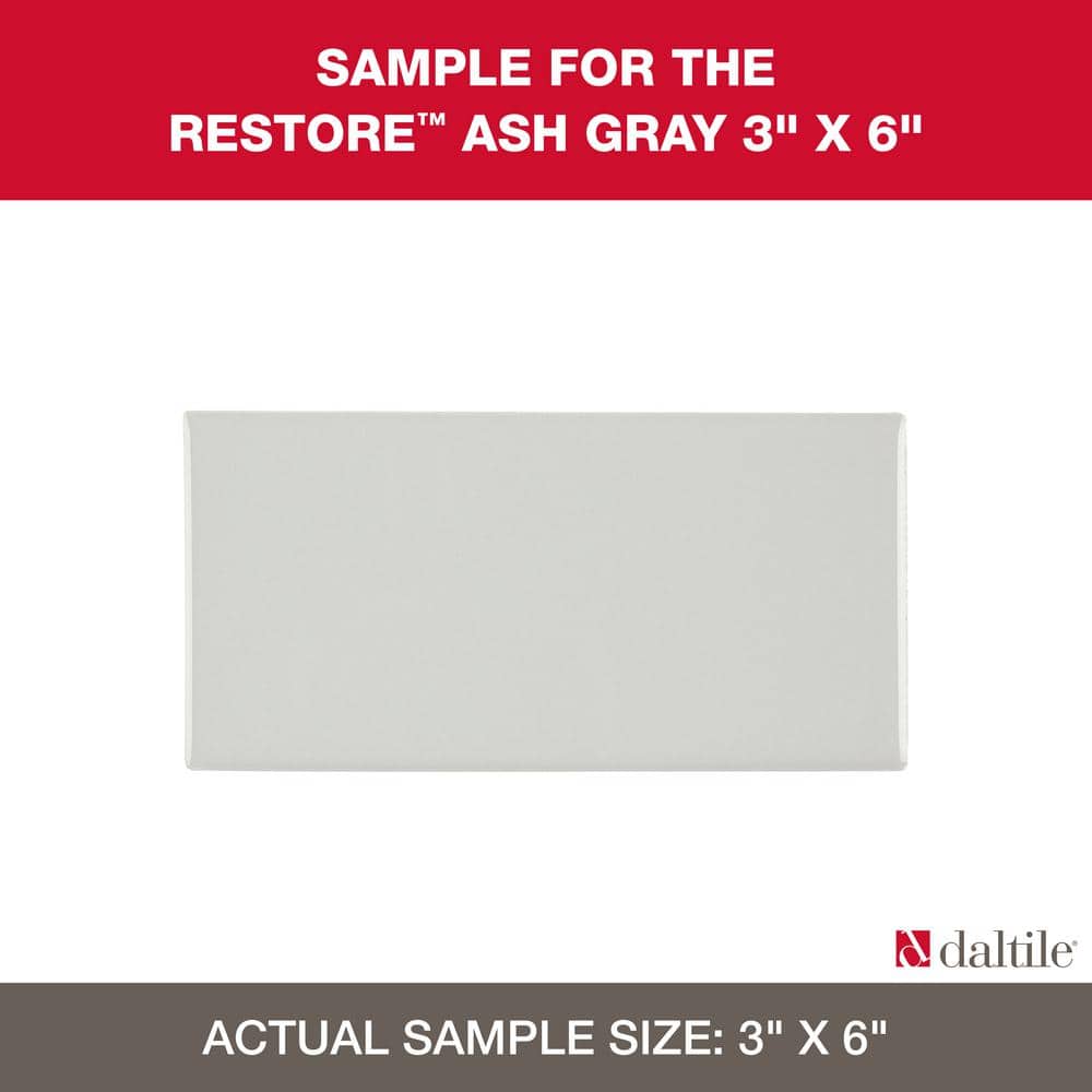 Restore Ash Gray 3 in. x 6 in. Glazed Ceramic Subway Sample Tile