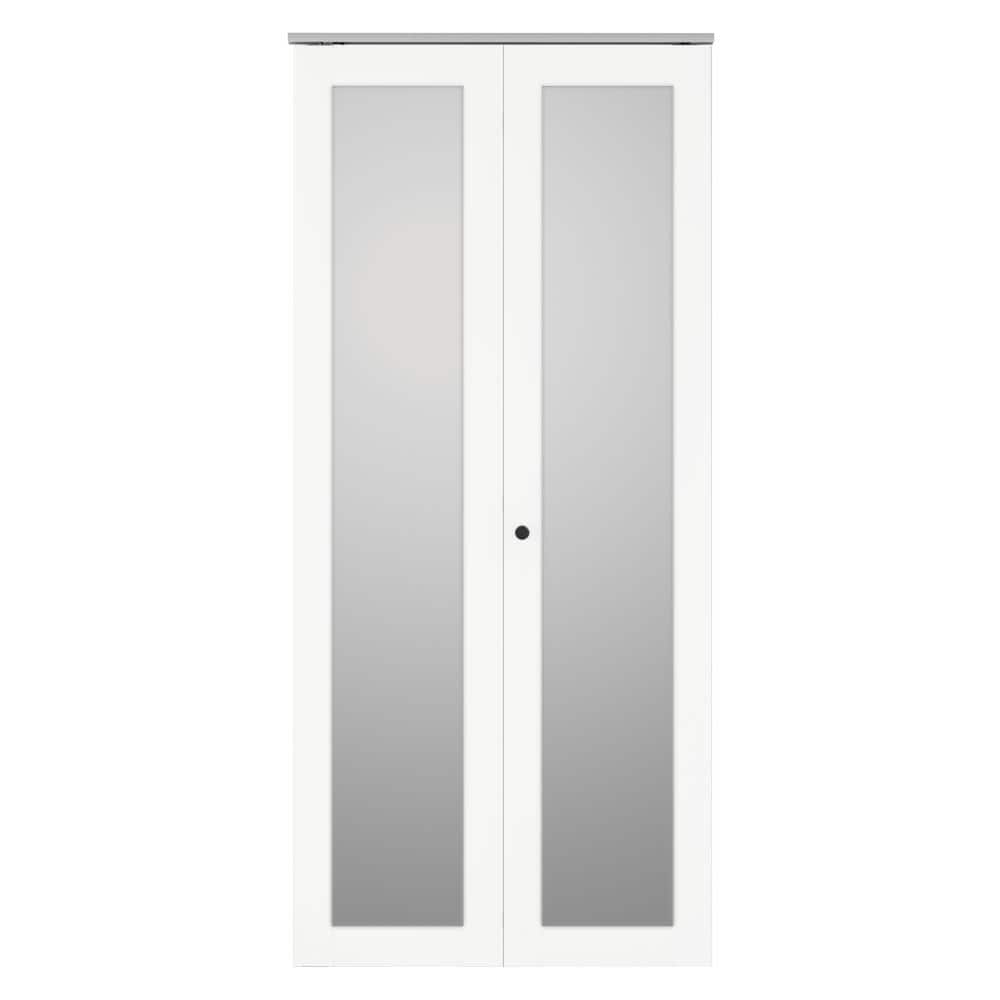 CALHOME 30 in. x 80 in. Full Lite Frosted Glass Solid Core White MDF Bi ...