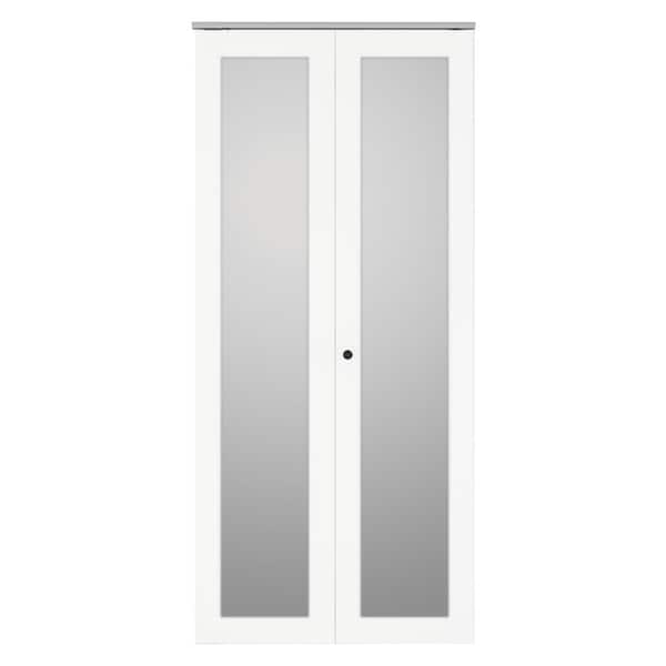 CALHOME 36 in. x 80 in. Full Lite Frosted Glass Solid Core White MDF Bi-fold Door with Hardware Kit and Door Handle