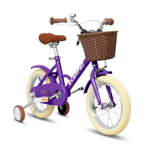 Purple 14 Girls Bike with Training Wheels, Front V Brake, Rear