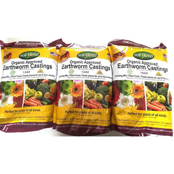 Organic Earthworm Castings Soil Amendment 3 Bag Pack of 10 lbs. Bags