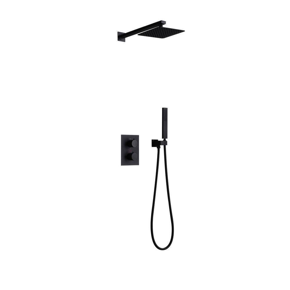 Rain 3-Spray 10 in. Dual Knob Handle Wall Mount Shower Head and Handled Shower Head with 2.5 GPM in Black price history on PriceWatchPro