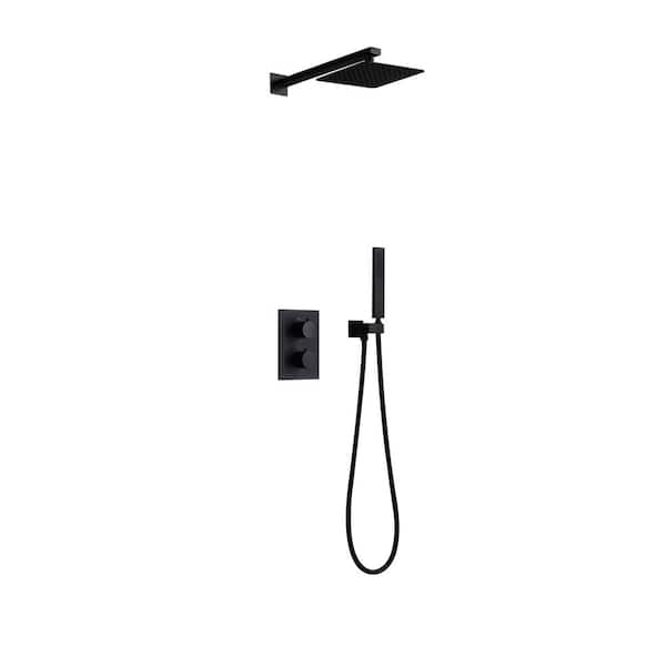 Rain 3-Spray 10 in. Dual Knob Handle Wall Mount Shower Head and Handled Shower Head with 2.5 GPM in Black