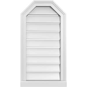 16" x 30" Octagonal Top Surface Mount PVC Gable Vent: Functional with Brickmould Sill Frame