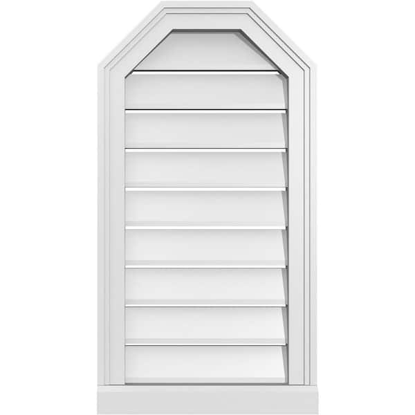 Ekena Millwork 16" x 30" Octagonal Top Surface Mount PVC Gable Vent: Functional with Brickmould Sill Frame