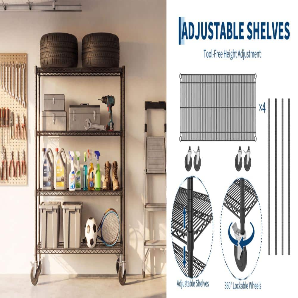 "5-Tier 70.8""H Rolling Wire Shelving Storage Shelving Unit, Mobile Metal Rack with Locking Casters & Adjustable Shelves" price history on PriceWatchPro
