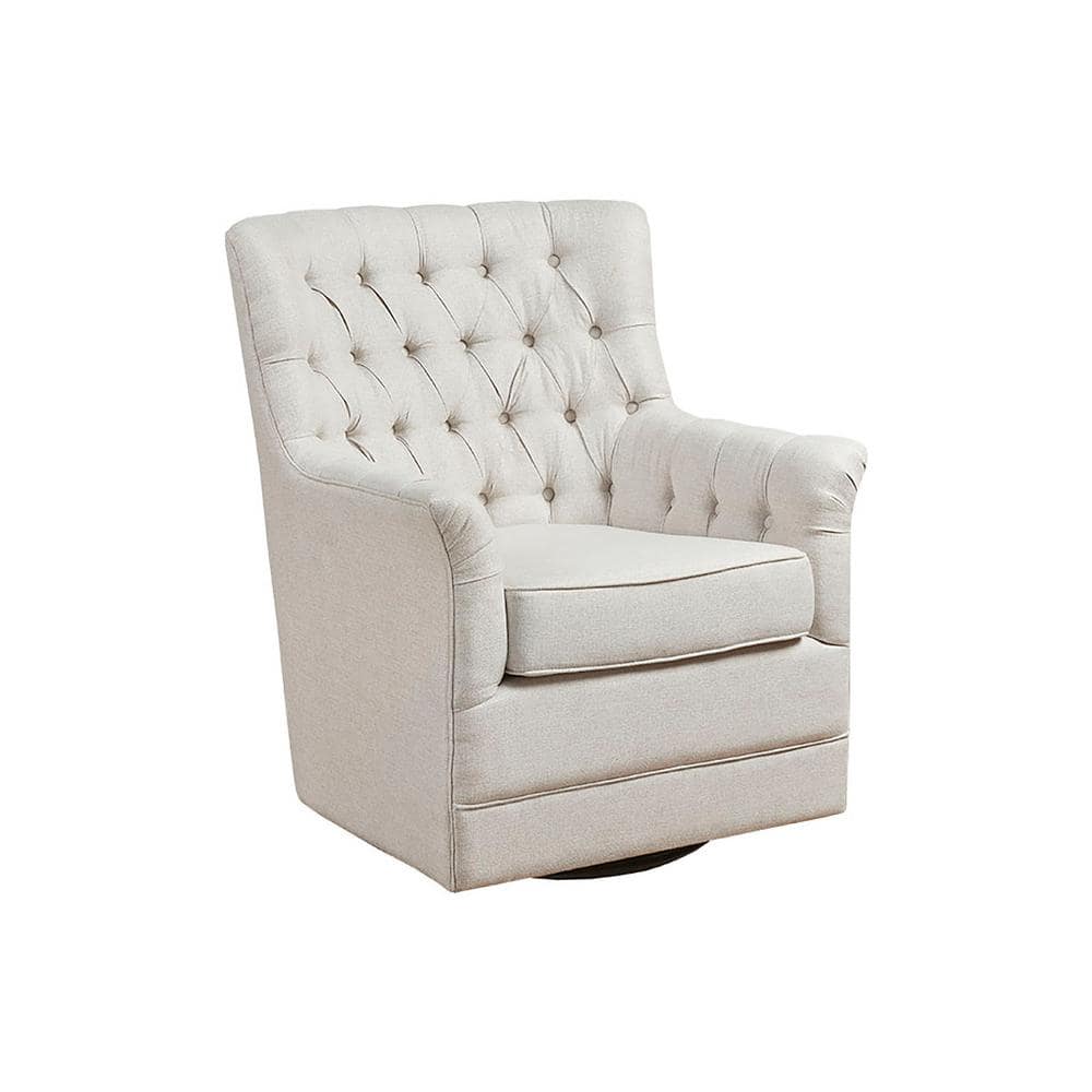 Cream Velvet Swivel Glider Accent Chair with Flared Arms