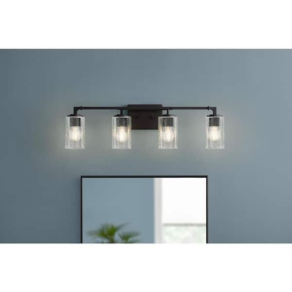 Home Decorators Collection Helenwood 30.75 in. 4-Light Matte Black Bathroom Vanity Light with Clear Seeded Glass