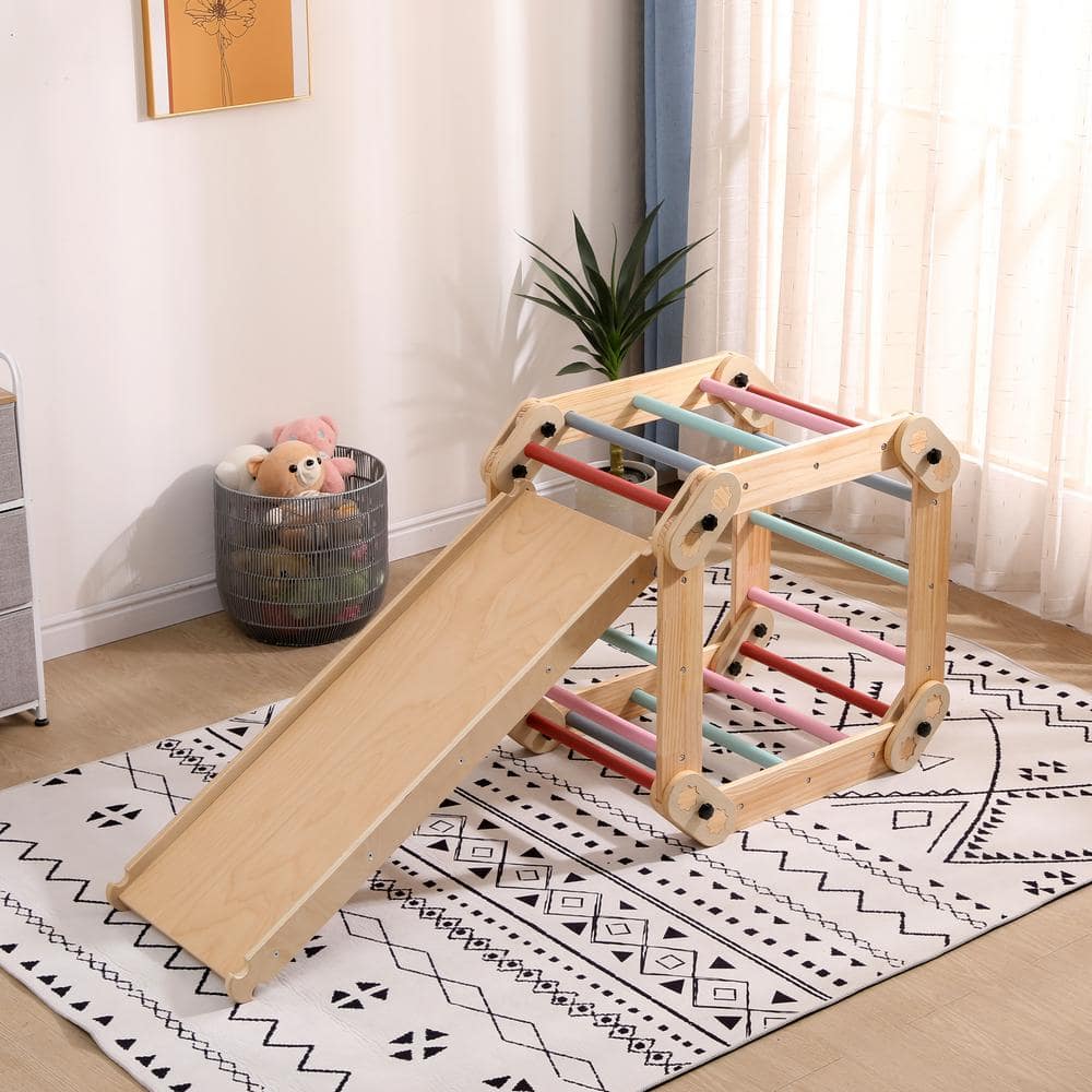 Colorful Wooden Indoor Climbing Tower with Slide