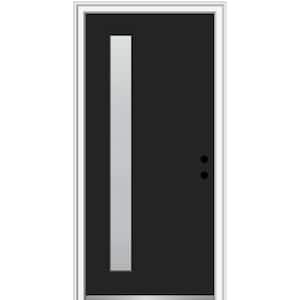 30 in. x 80 in. Viola Left-Hand Inswing 1-Lite Frosted Glass Painted Fiberglass Prehung Front Door on 4-9/16 in. Frame