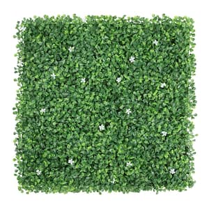 20 in. x 20 in. Artificial Boxwood Hedge Panel Plastic Greenery with Little White Flowers Set of 6