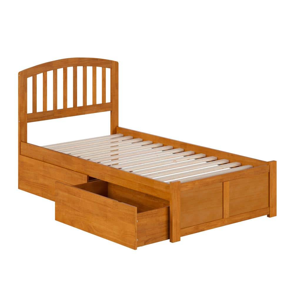Light Toffee Twin Wood Platform Bed with Storage Drawers