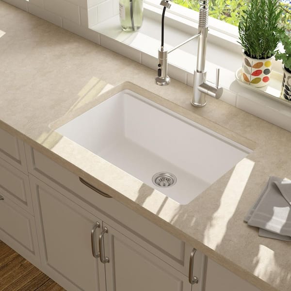 28 in. Quartz White UnderMount Single Bowl Workstation Kitchen Sink with Accessories