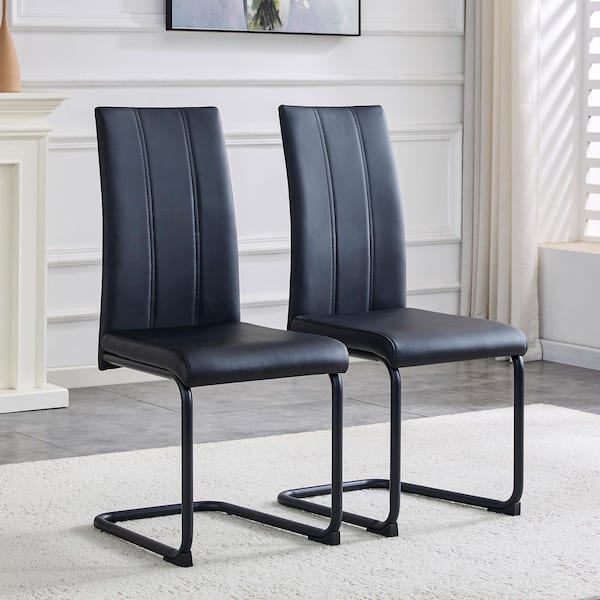 Black Faux Leather Dining Chairs Set of 2