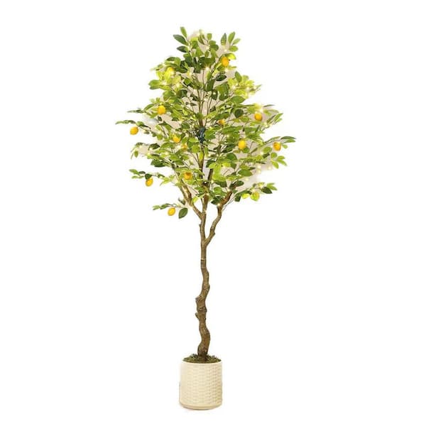 6 ft. Artificial Lemon Tree Indoor, Pre Potted Faux Lemon Tree with Realistic Fruit and Leaves with 100-Lights