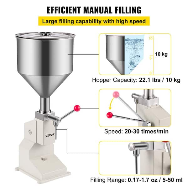 Filling machine, 5-50ml Bottle Filler Hand Press Fillin Machine, Manual  Liquid Filling Machine, for Cosmetic Oil Lip Gloss Cream Shampoo Honey  (Color
