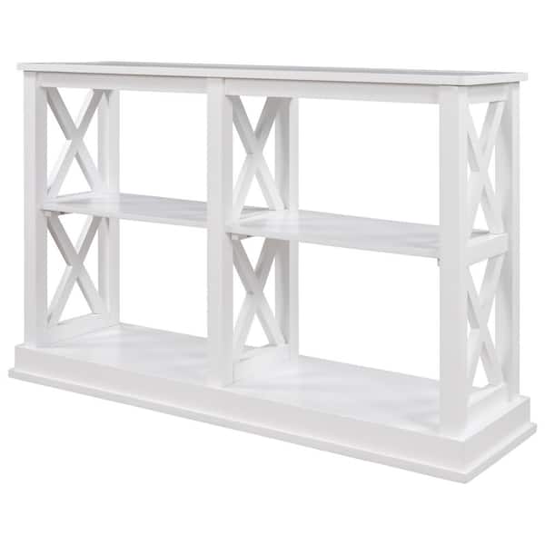 aisword 46.5 in. Console Table with 3-Tier Open Storage Spaces and "x" Legs, Narrow Sofa Entry Table - White