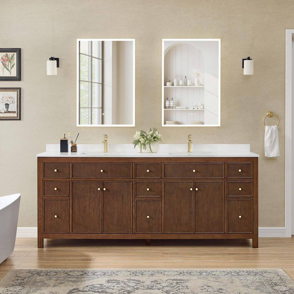 Pendry 84 in. Double Freestanding Dark Walnut Bath Vanity with White Cultured Marble Top price history on PriceWatchPro