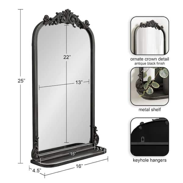 Arendahl Black 16 in. W x 25 in. H Arch Metal Framed Mirror