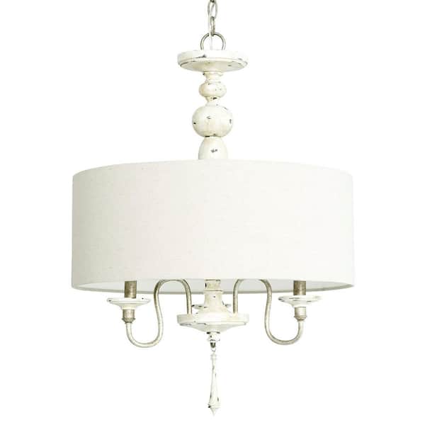 Progress Lighting Annecy 3-Light Antique Distressed Ivory Pendant with Gilded Pewter Accents