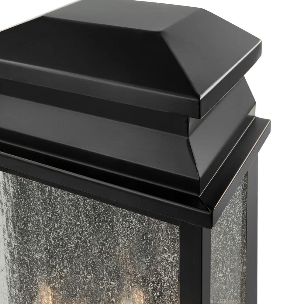 Medium Black Metal Lantern Outdoor Sconce with Seeded Glass
