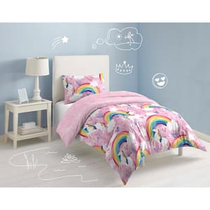 Unicorn 2-Piece Pink Unicorn Rainbow Twin Comforter Set