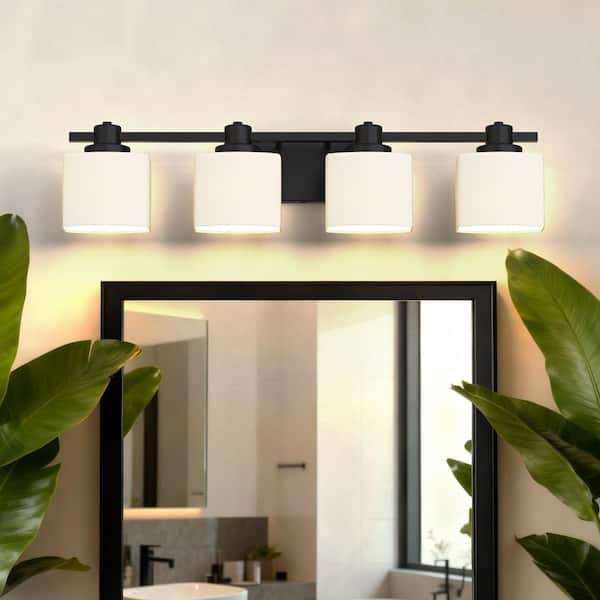 30.67 in. Modern 4-Light Brushed Nickel Vanity Light with Handcrafted Frosted Glass Shades