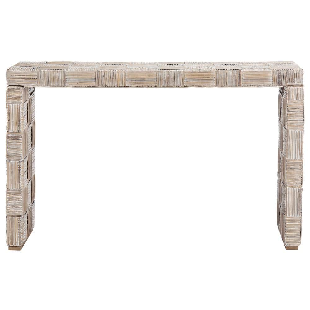 Adkin Whitewashed Rattan and Mango Wood Rectangular Console Table