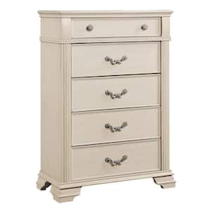 Erminia 5-Drawer Antique White Chest of Drawers (53.25 in. H x 37 in. W x 17 in. D)