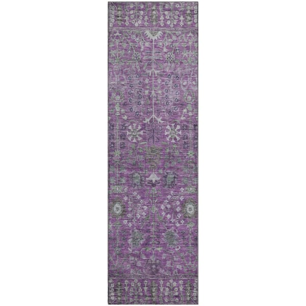 Mayfield Premium Machine Washable Abstract AMF2231 Purple 2 ft. x 7 ft. Runner Rug