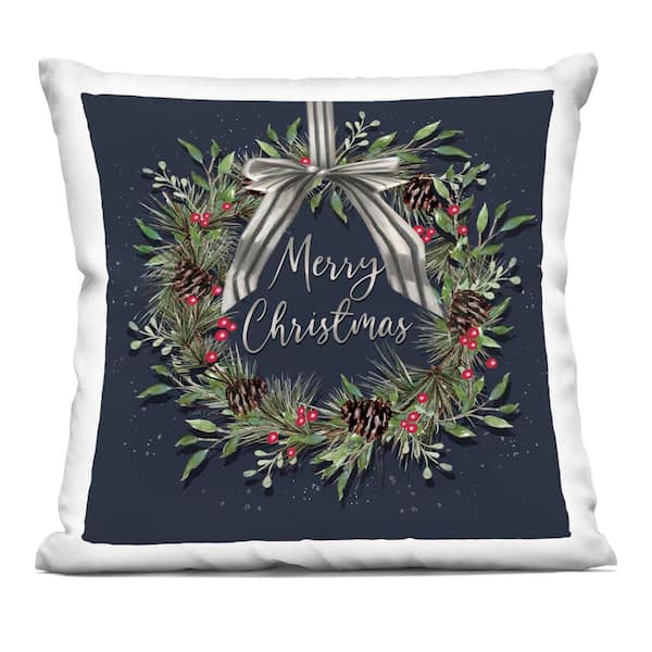 Hanging Christmas Wreath with Bow Black Abstract Polyester 18 in. X 18 in. Throw Pillow