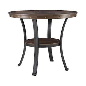 Terran Brown Rustic Umber 24" Round Wood Side Table with Shelf