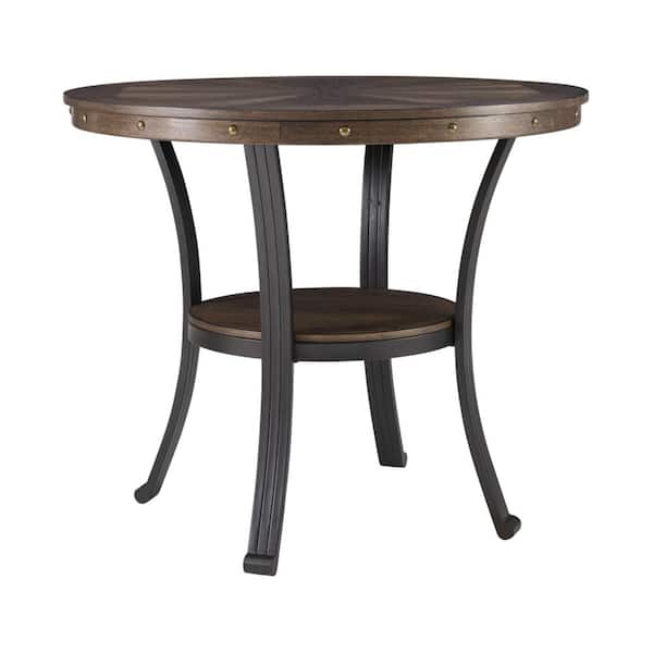 Powell Company Franklin 24 in. Umber Brown Round Wood End Table with Shelf