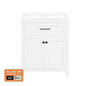 Hanna 30 in. W x 19 in. D x 34 in. H Single Sink Bath Vanity in White with White Engineered Stone Top