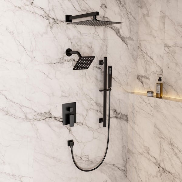 CRANACH Crozet 3-Spray 10 in. Wall Mount Dual Fixed and Handheld Shower Head Shower Faucet Hand Shower 2.5 GPM in Matte Black