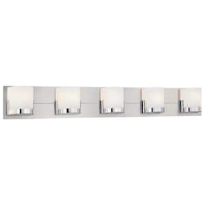 Convex 5-Light Chrome Glass Holders with Brushed Aluminum Back Plate Bath Light